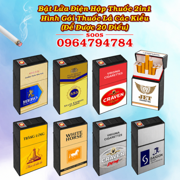 Bật Lửa Điện Hộp Thuốc Lá 2in1 20 điếu