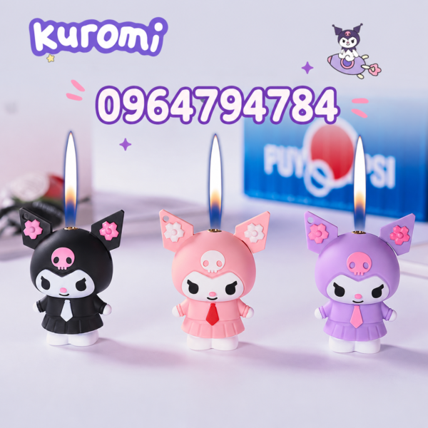 Bật Lửa Gas Hoạt Hình Kuromi Dễ Thương Chống Gió Cao Cấp